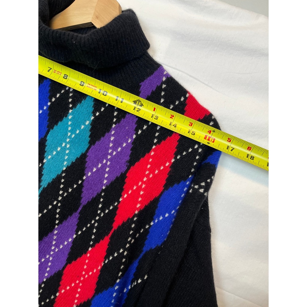 VTG Rafaella Argyle‎ Turtleneck Fuzzy Artsy Angora Lambswool Dark Academia 80s L - Picture 6 of 9